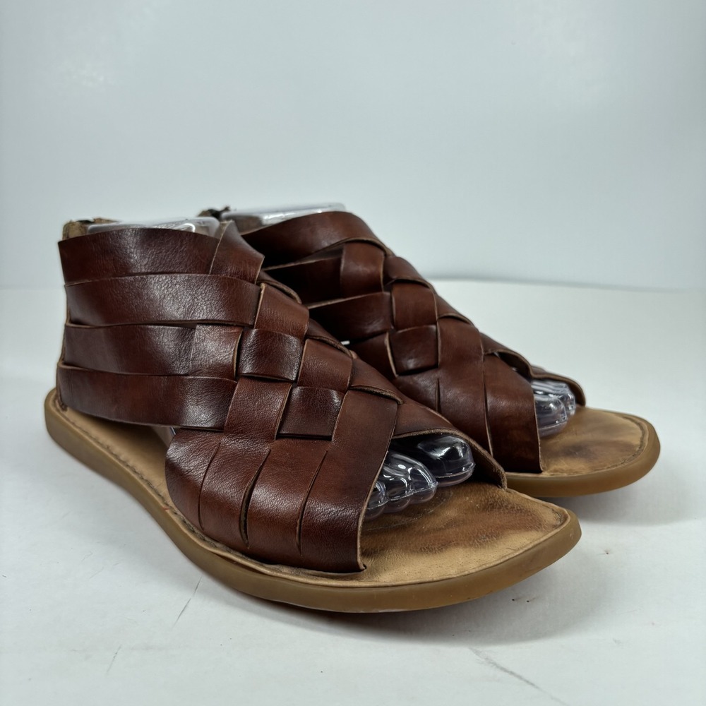 Born Iwa Women's US 9M Brown Leather Woven Gladiator Flat Zip Sandals BR0032992 - Picture 13 of 16
